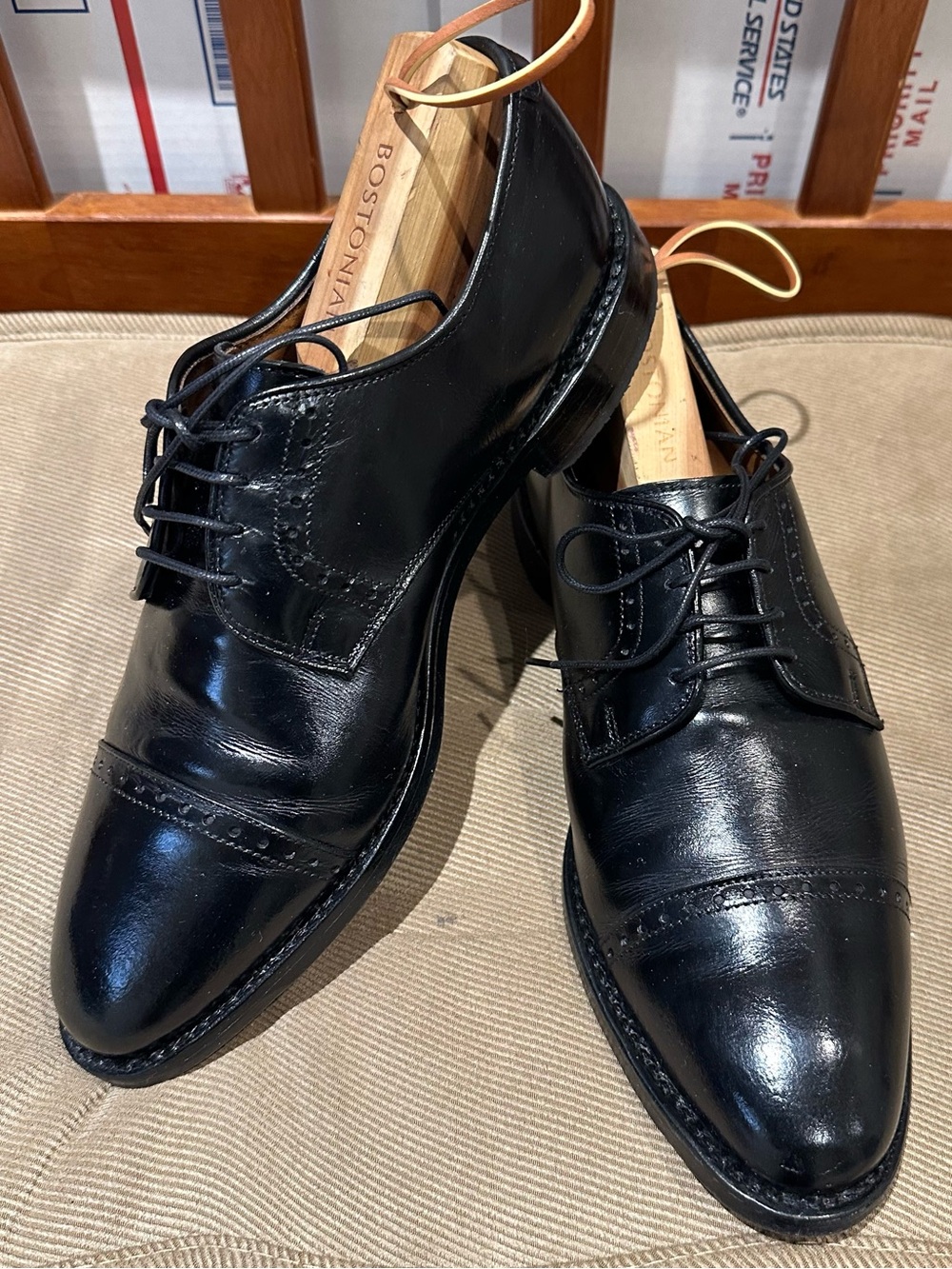 Allen Edmonds Black Leather Cap-Toe Derby Oxfords